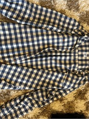 Men's Navy and Cream Plaid Button-Down Shirt